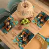 Vrouw - Bloemen - Oranje - Blauw - Modern Placemat vinyl groot -zzsfeer5_Kitchenyeah-website