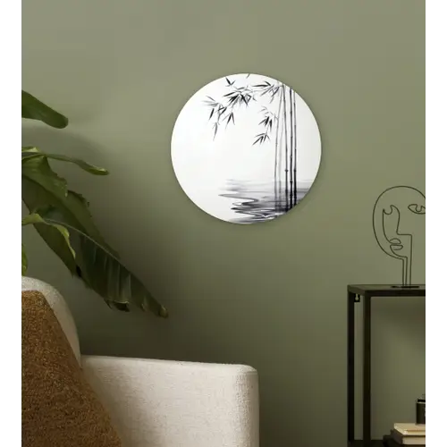 Bamboestammen - Water - Minimalistisch - Wit Wandcirkel plexiglas klein -sfeer3
