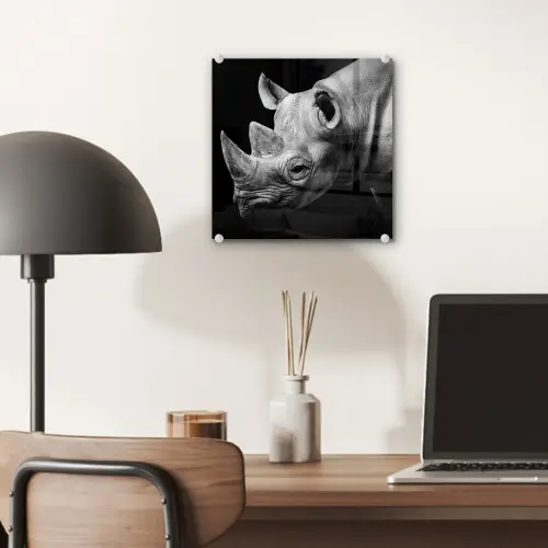 Dieren - Neushoorn - Zwart - Wit - Portret plexiglas 5mm klein -sfeer6