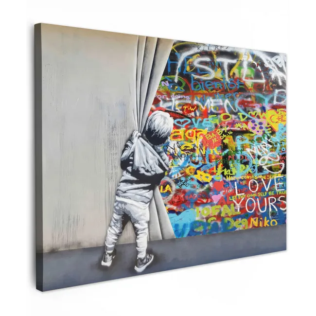 Leinwandbild - Graffiti - Illusion - Junge - Straßenkunst