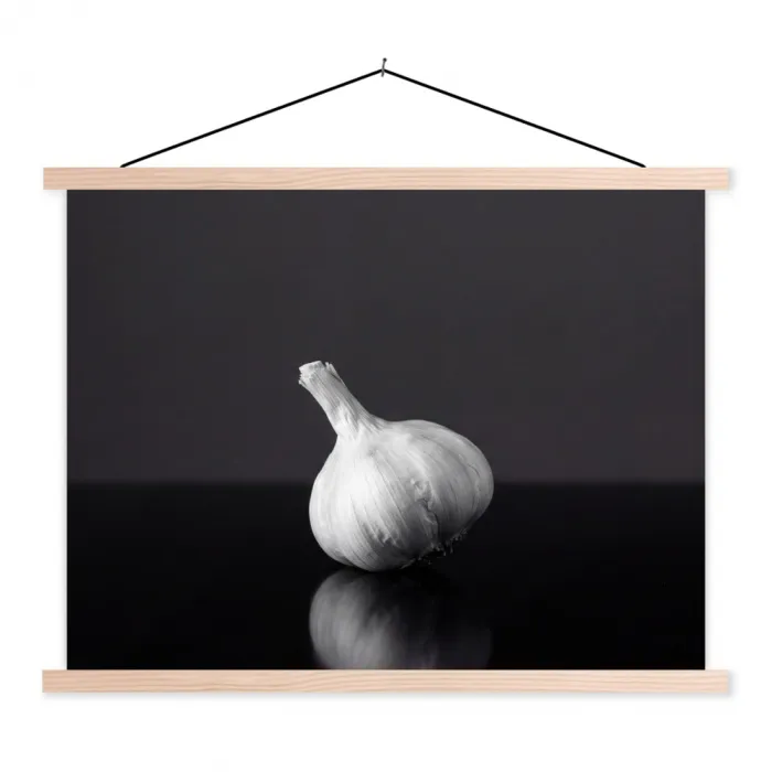 Knoflook - Zwart - Wit textielposter latten blank klein -3d