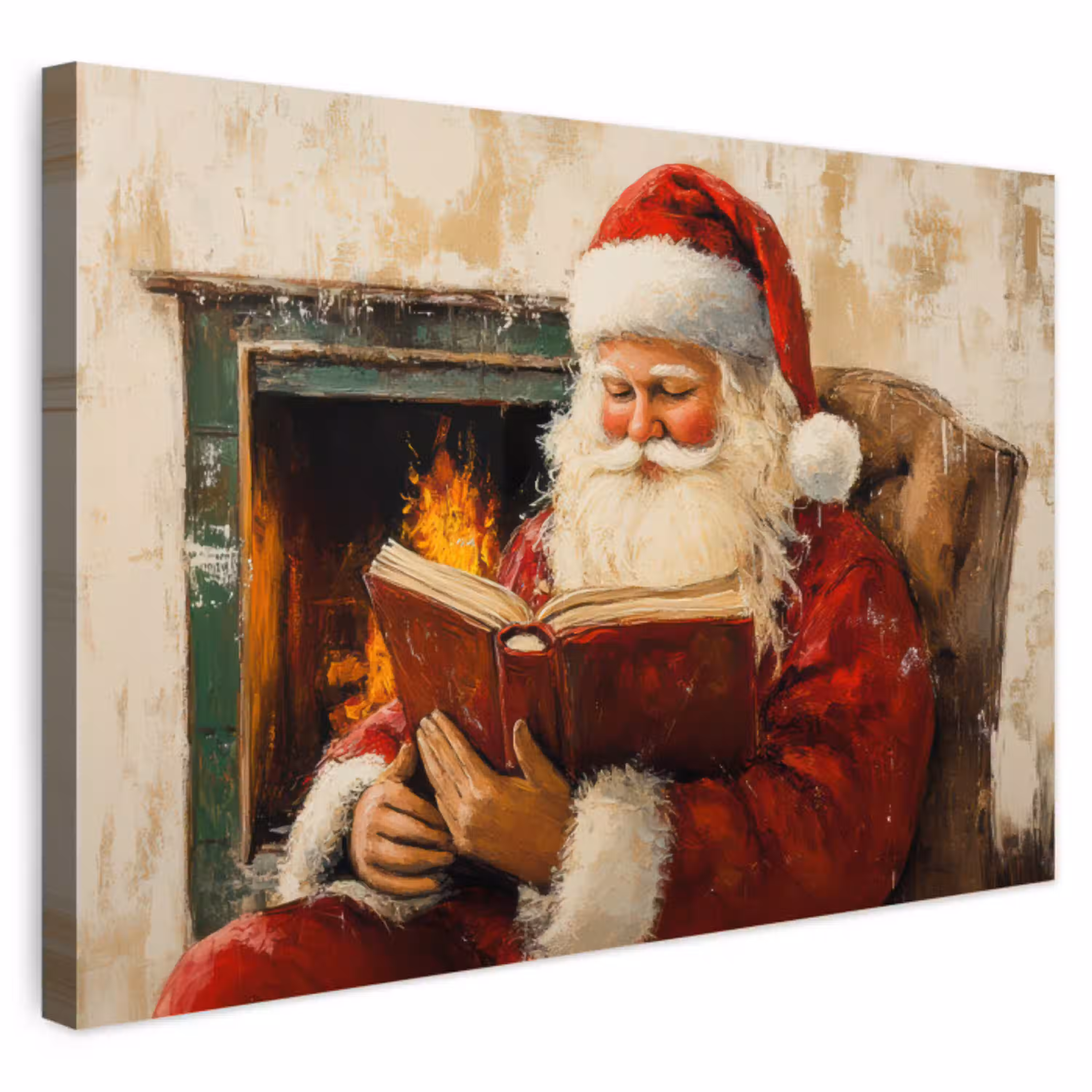 Kerst - Kerstman - Winter - Open Haard Tuinposter op houten frame 2 cm dik klein -3d