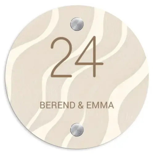 Beige golven - Klassiek Naambord Rond klein -3d