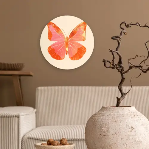 Vlinder - Minimalistisch - Roze Wandcirkel kunststof plaat 5mm dik klein -sfeer1