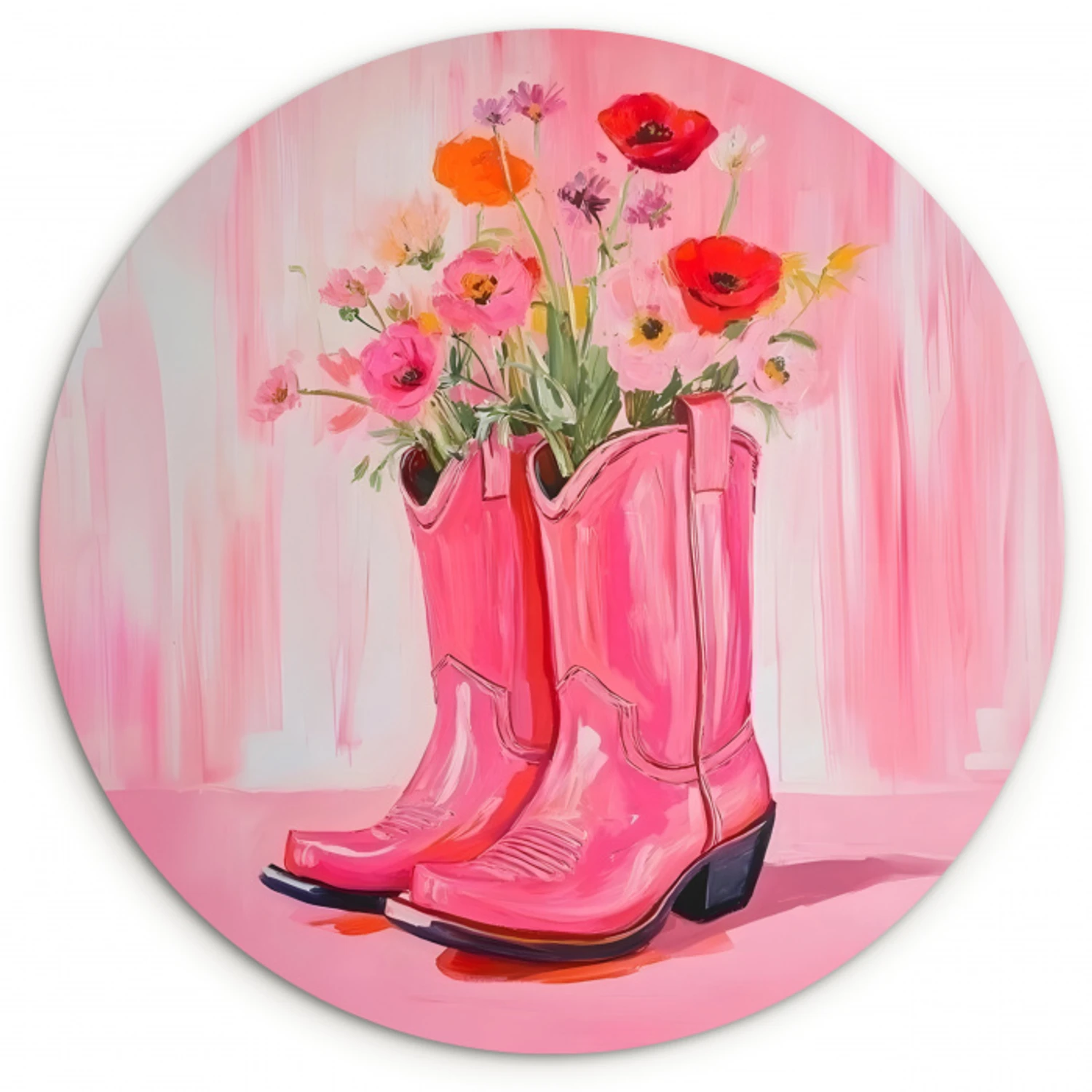 Roze - Bloemen - Cowboy Wandcirkel kunststof plaat 5mm dik klein -3d