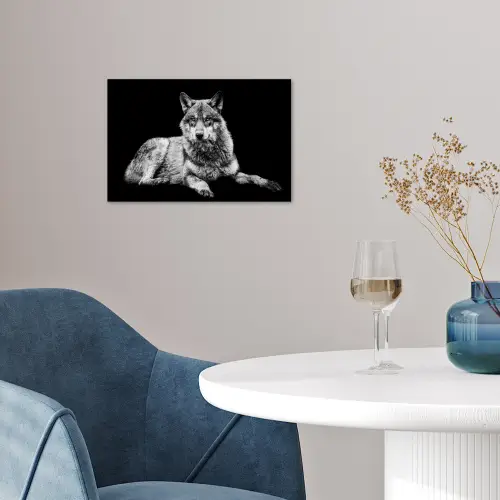 Wilde dieren - Wolf - Zwart - Wit poster papier klein -sfeer3