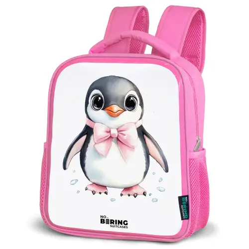 Pinguïn met roze strik en ijsdruppels Kinderrugzak - Roze middel -schuin