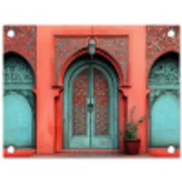 Lantaarn - Deur - Turquoise tuinposter los doek klein -3d