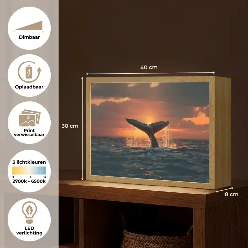 Walvis staart - Water - Zonsondergang Light Box met batterij (Wandlamp) middel -USP_websiteoverzichtNL