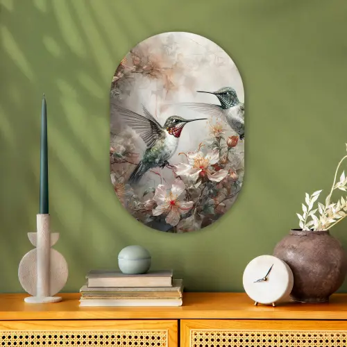 Kolibrie - Vogels - Bloemen - Planten Wandcirkel Ovaal Forex klein -sfeer2