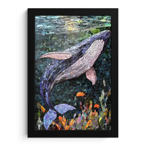 Mozaïek - Walvis - Koraal - Water fotolijst zwart zonder passe partout klein -3d