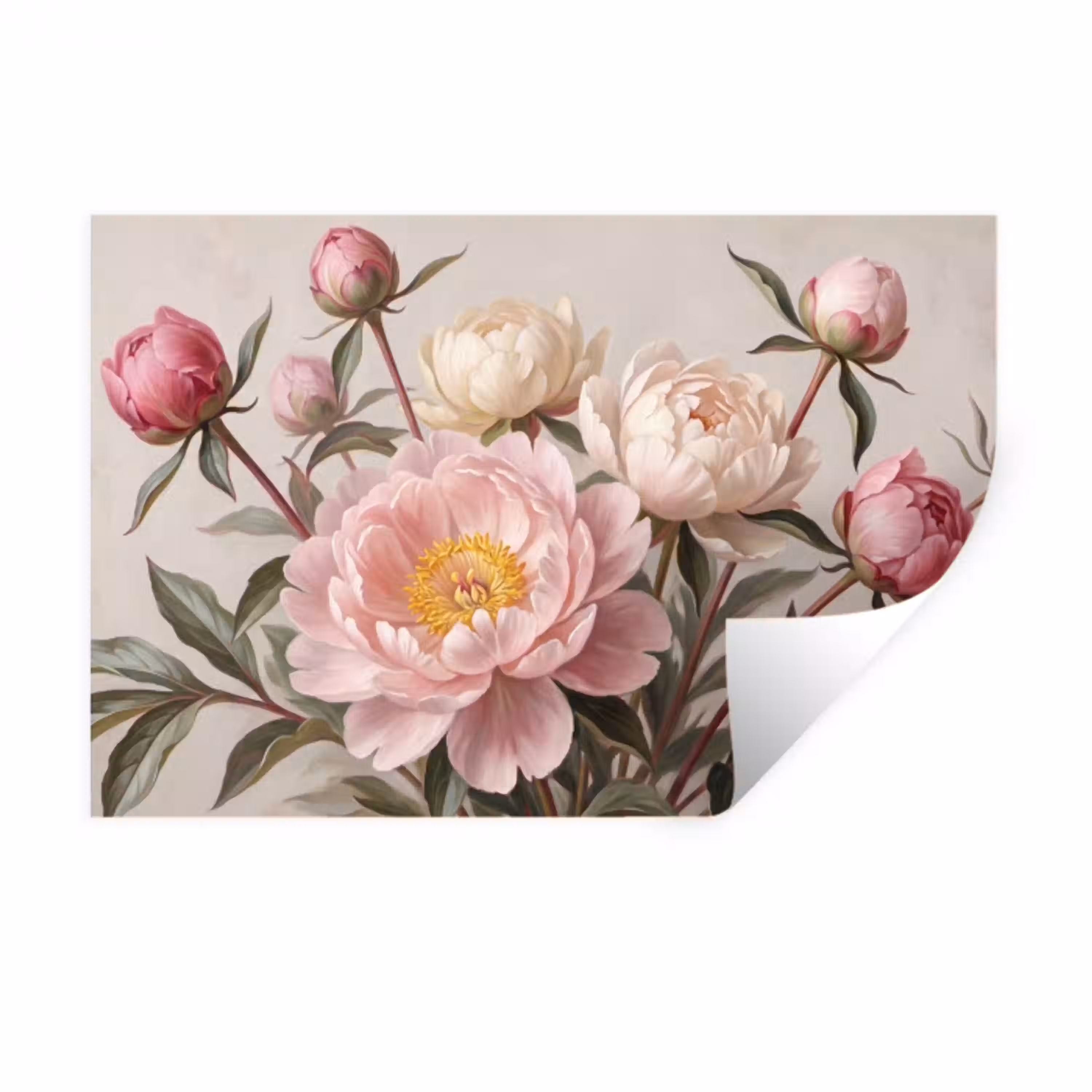 Pioenrozen - Boeket - Roze Muursticker klein -3d
