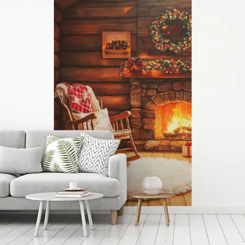 Winter - Kerst - Huis - Openhaard fotobehang vinyl groot -woonkamer