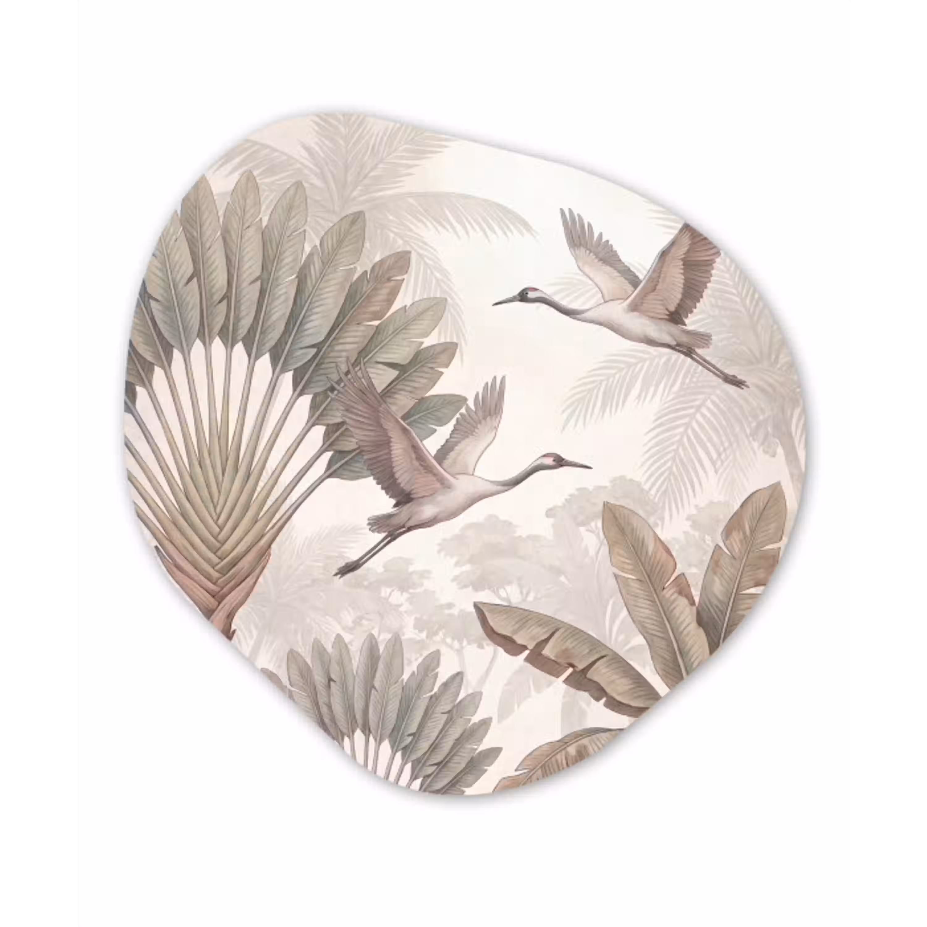 Vogel - Tropisch - Jungle - Natuur - Beige Wandcirkel Organisch Aluminium middel -3d
