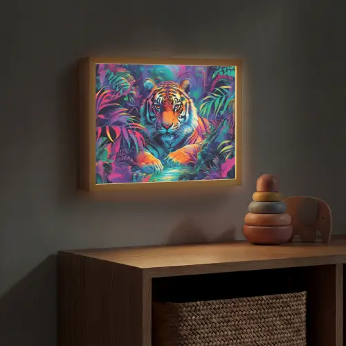 Tijger - Dier - Jungle - Kleurrijk Light Box met batterij (Wandlamp kind) middel -sfeer5_kind