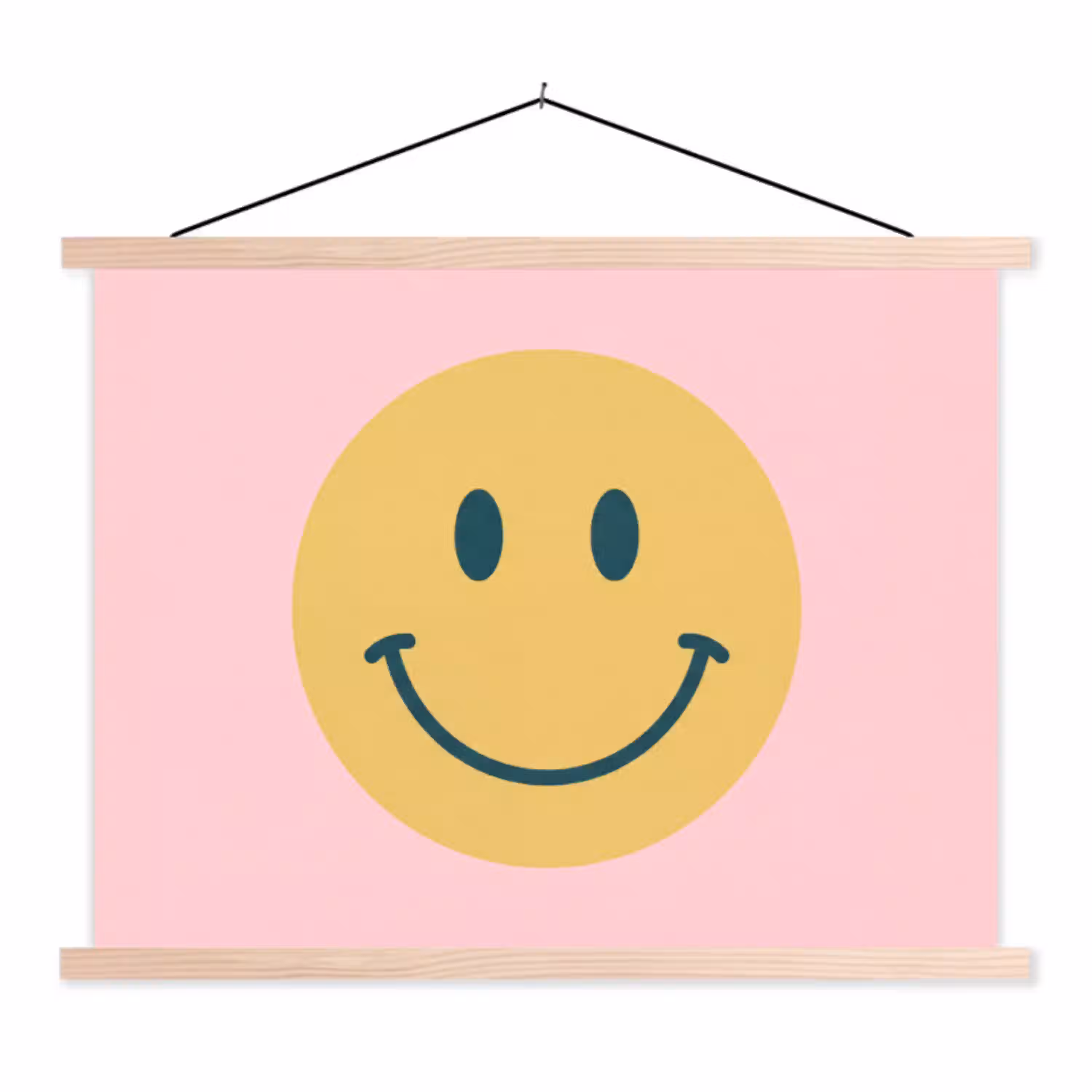 Smiley - Geel - Roze - Symbool - Minimalistisch textielposter latten blank klein -3d