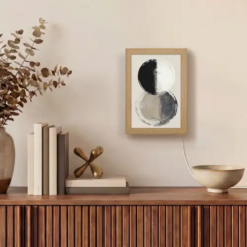 Cirkels - Strepen - Minimalistisch - Zwart Light Box met kabel (Tafellamp) klein -sfeer2