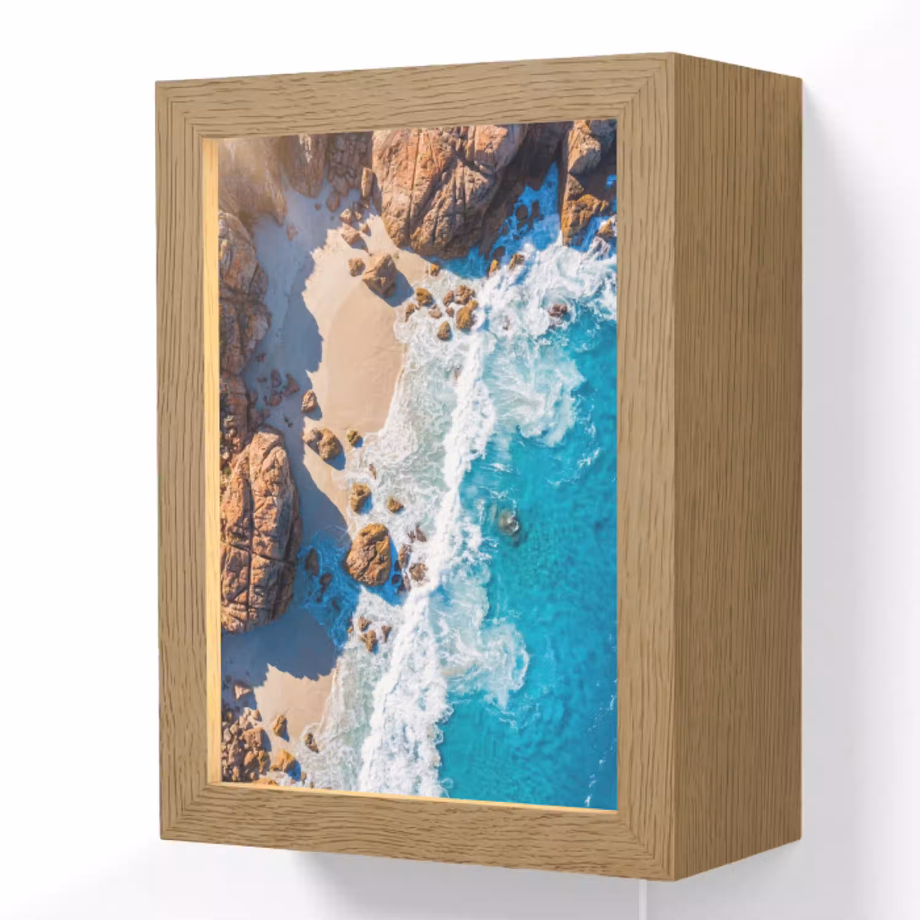 Strand - Zee - Rotsen - Natuur - Blauw Light Box met kabel (Wandlamp) klein -3d