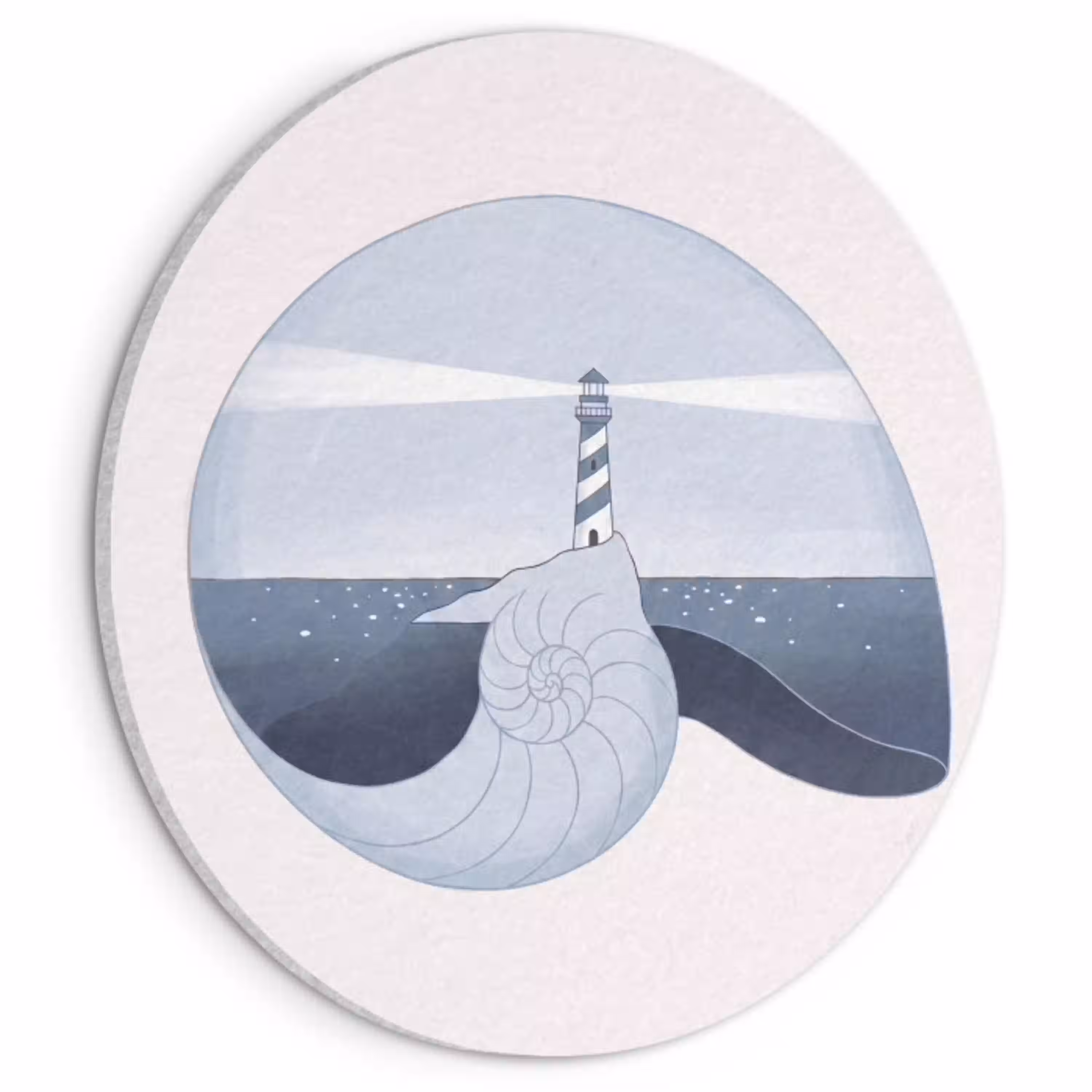 Vuurtoren - Zee - Schelp - Abstract - Blauw Akoestische PET Vilt - Rond klein -3d