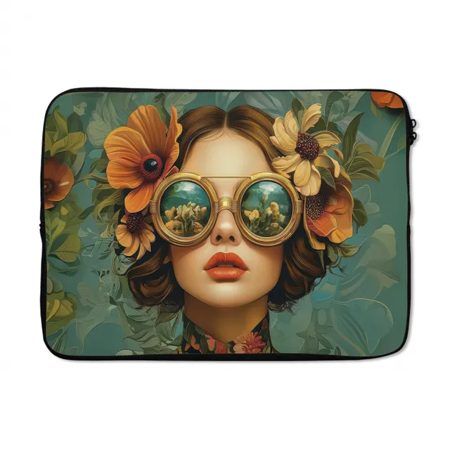 Laptophoes Vrouw - Bloemen - Vlinders - Natuur - Vintage