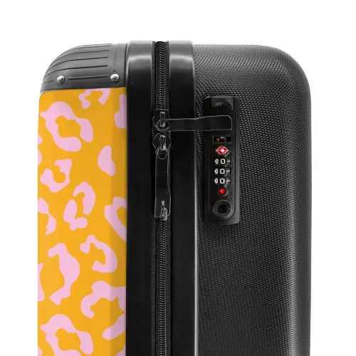 Dierenprints - Panterprint koffer in oranje-geel en lichtroze NBS - Handbagage koffer - Kinderen Unisex middel -slot