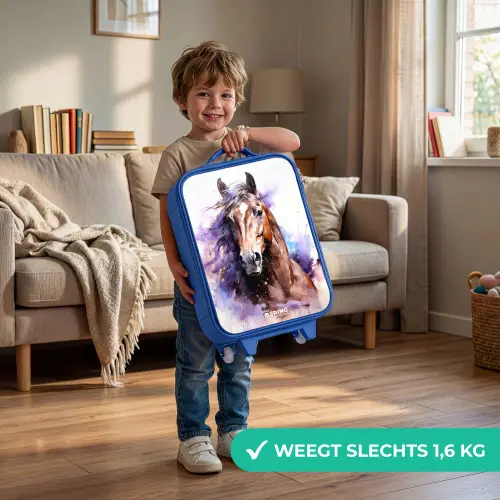 Aquarel paard met kleurrijke spatten Kinderkoffer - Blauw klein -sfeer2_NL