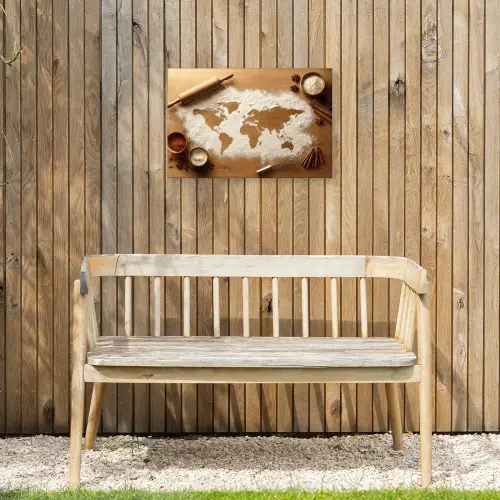 Hout - Wereldkaart - Bakken - Keuken Tuinposter op houten frame 2 cm dik klein -sfeer4
