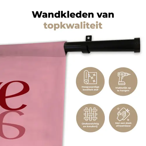 Love - Roze - Spiegeling Wandkleed katoen klein -sfeer2