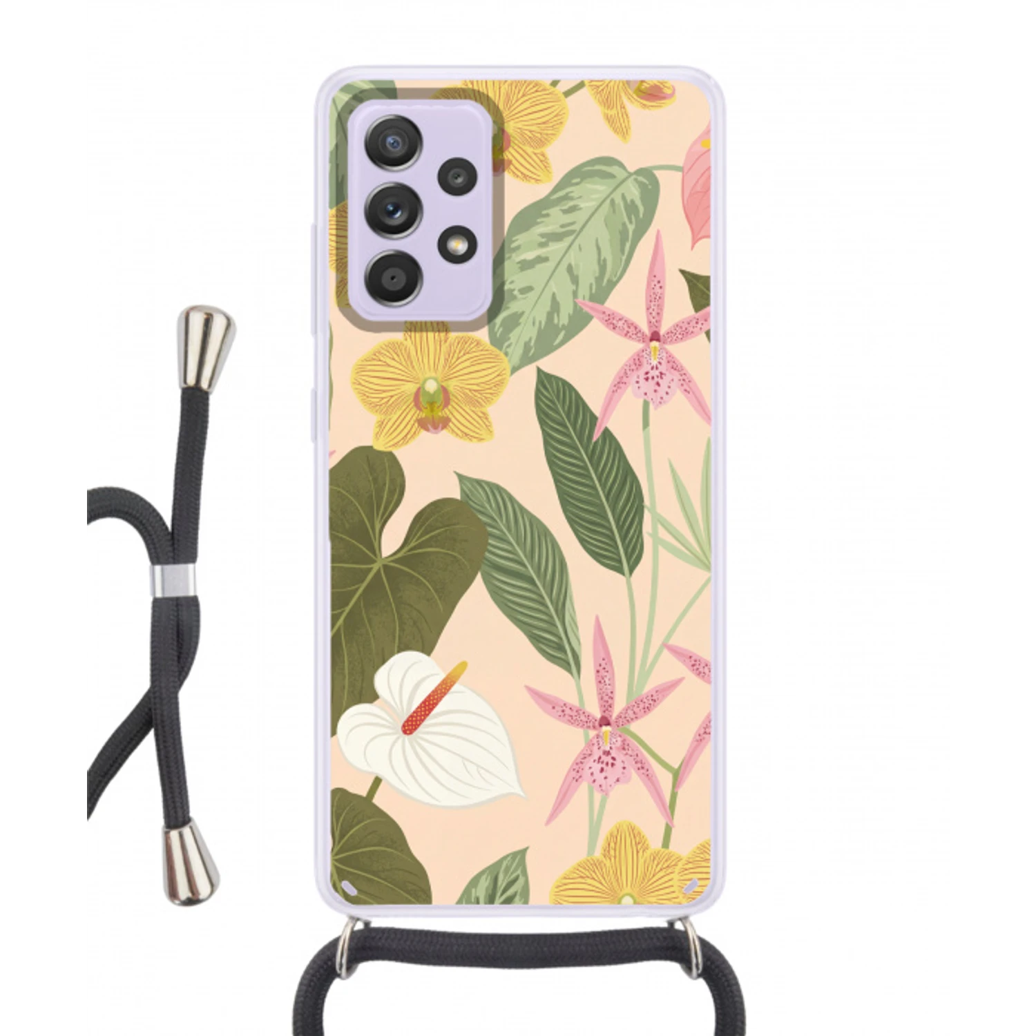 Patroon - Bloemen - Kleurrijk Hoesje Samsung Galaxy A52 5G met koord klein -3d