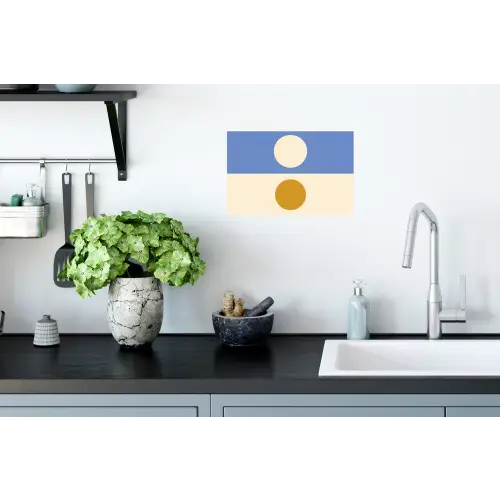 Cirkels - Symmetrisch - Wit - Blauw- Geel Muursticker klein -keuken