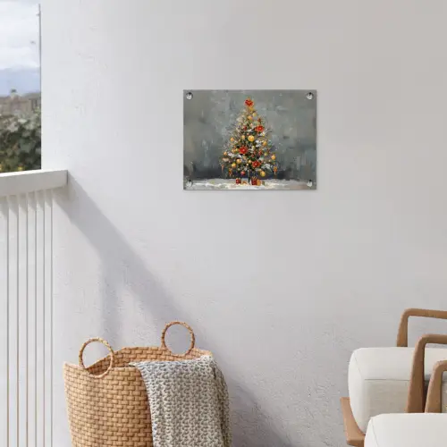 Kerstboom - Cadeaus - Rood - Goud tuinposter los doek klein -sfeer8
