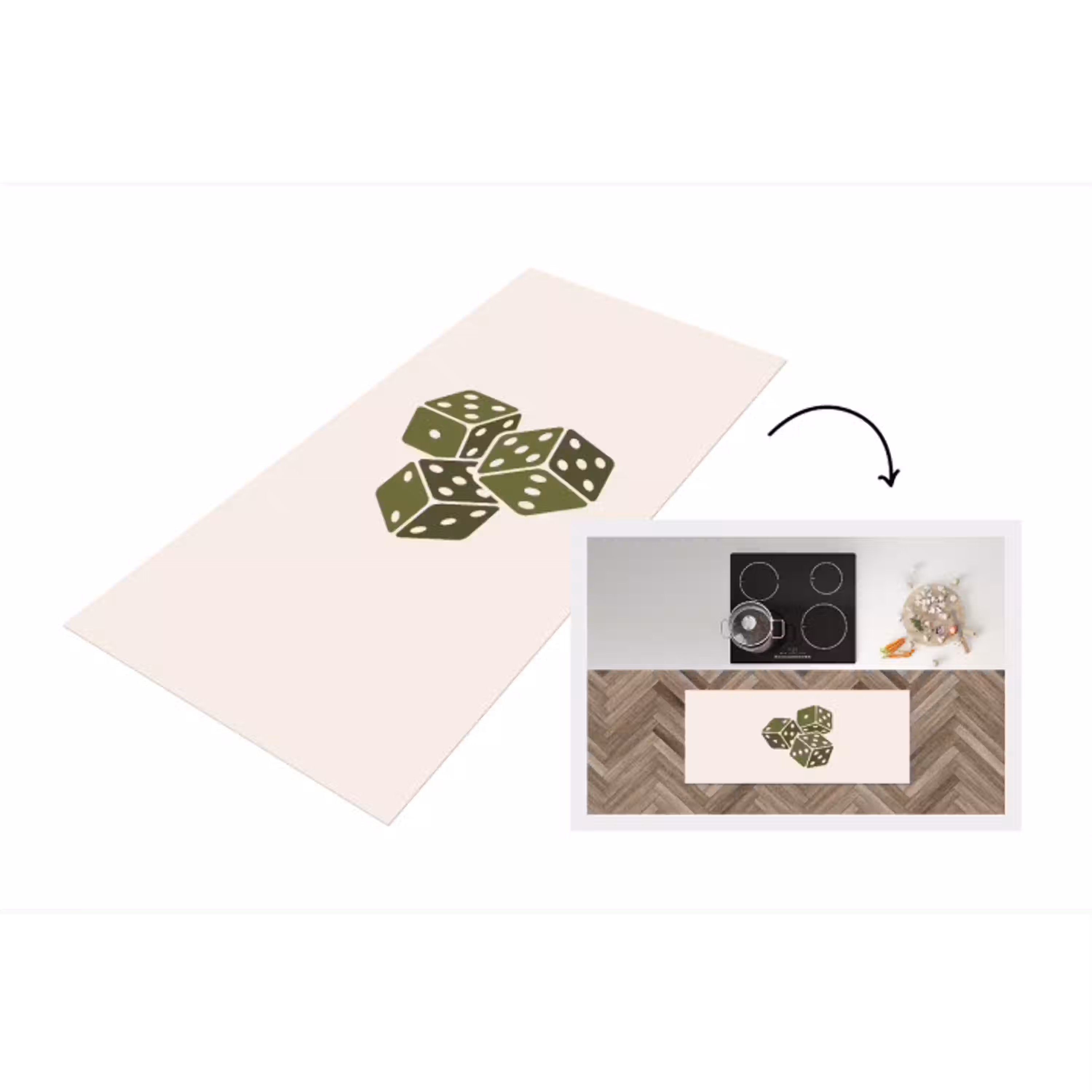 Dobbelsteen - Spel - Groen - Abstract Keukenloper - keukenmat middel -3d