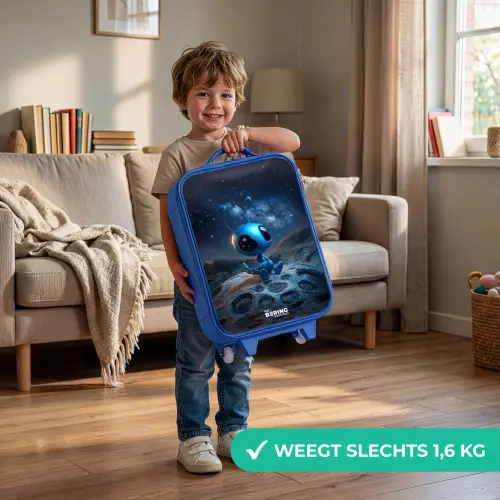 Blauw buitenaards wezentje onder sterrenhemel Kinderkoffer - Blauw klein -sfeer2_NL