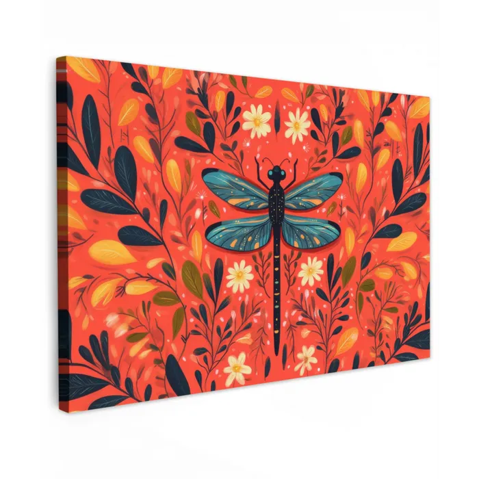 Libel - Blauw - Vleugels - Bladeren canvas 2cm klein -z3d