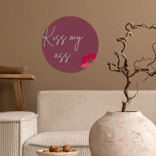 Kiss my ass - Lip - Bordeaux Wandcirkel behangsticker klein -sfeer1