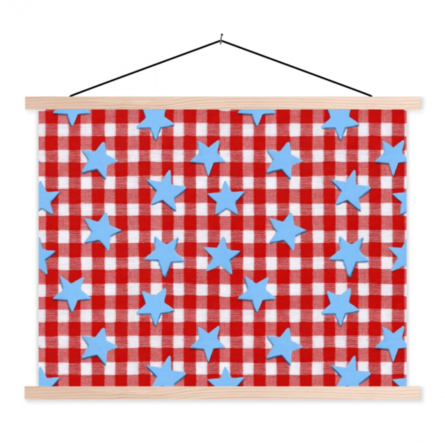 Ruit - Sterren - Rood textielposter latten blank klein 122 -3d