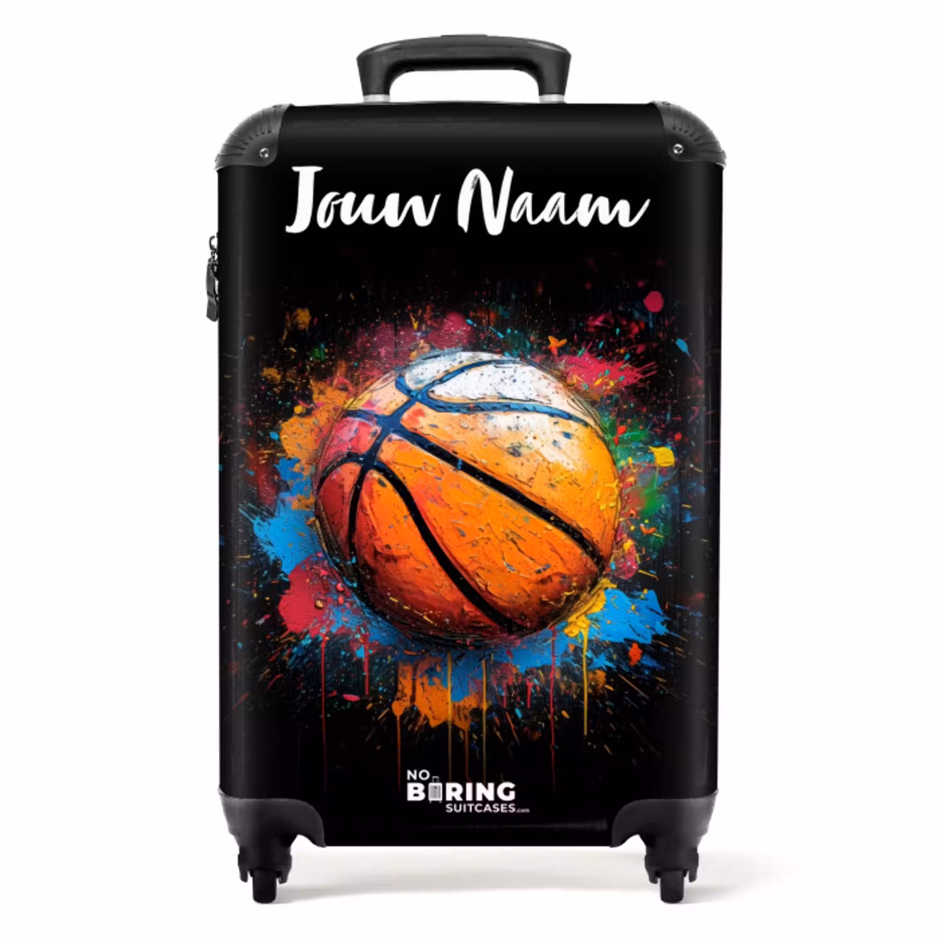Oranje Basketbal te Midden van Verfspetters NBS - Handbagage koffer - Kinderen Unisex middel -productfoto_recht