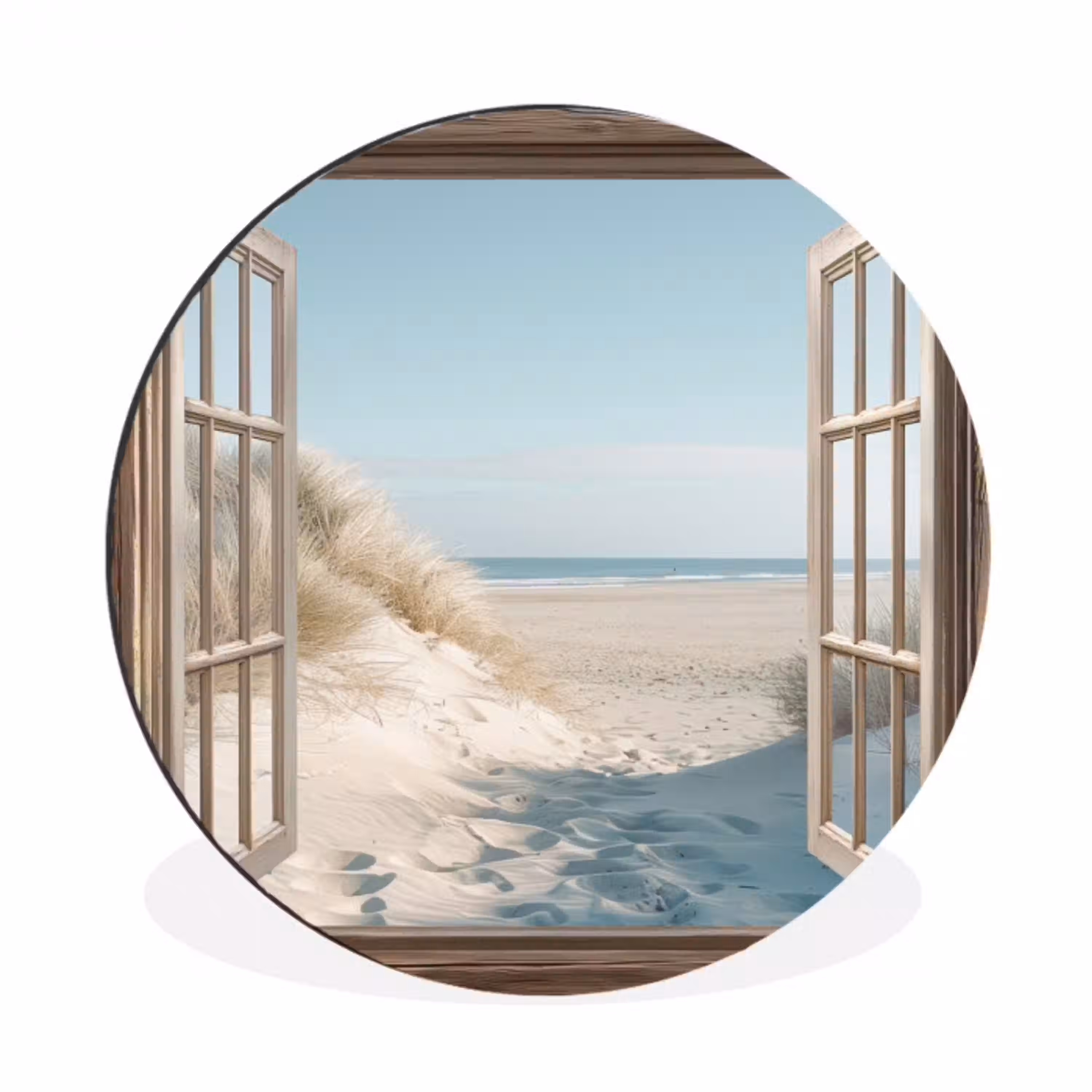 Doorkijk - Helmgras - Duinen - Zee - Landschap Wandcirkel aluminium klein -3d