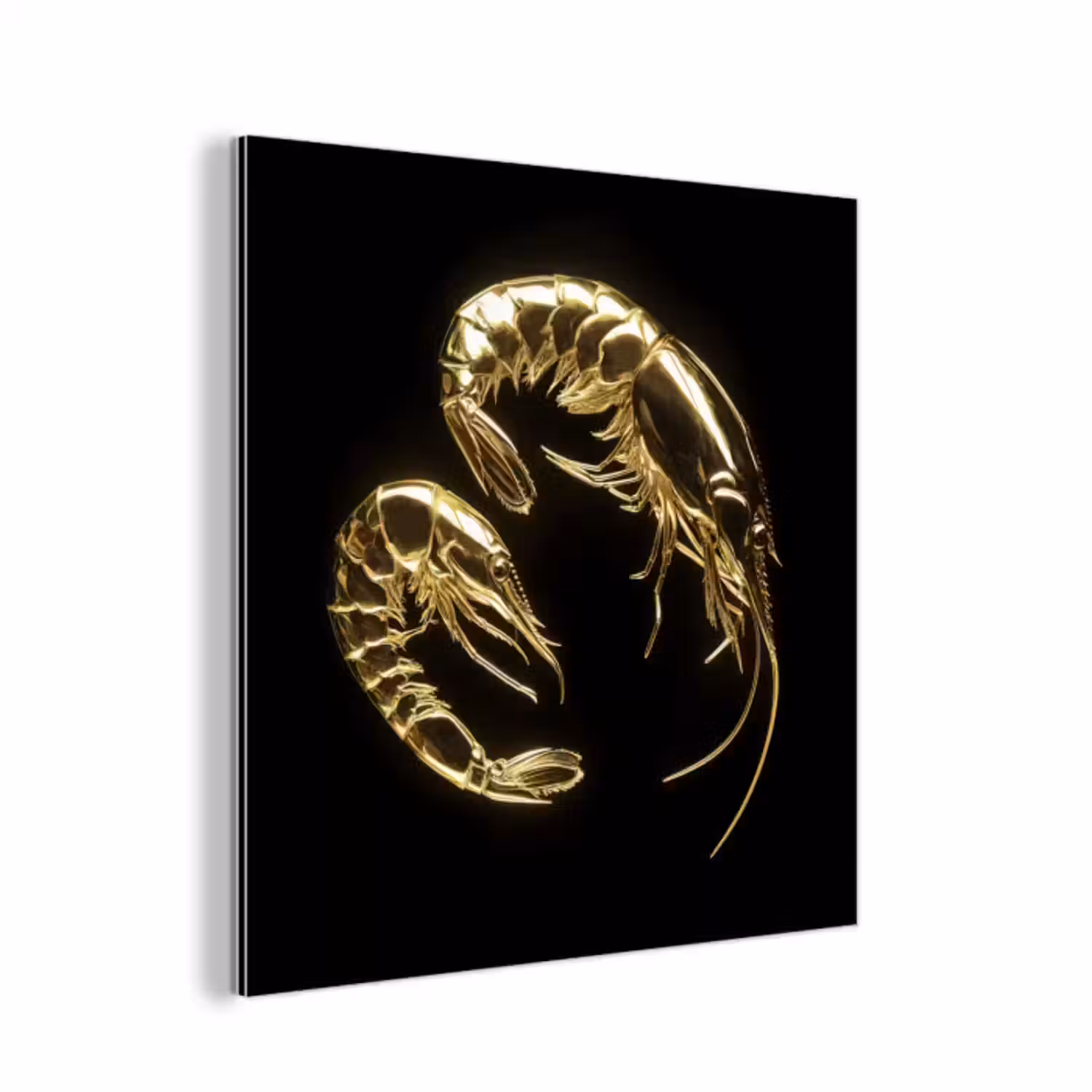 Aluminium schilderij - Garnalen - Zwart - Goud - Dieren