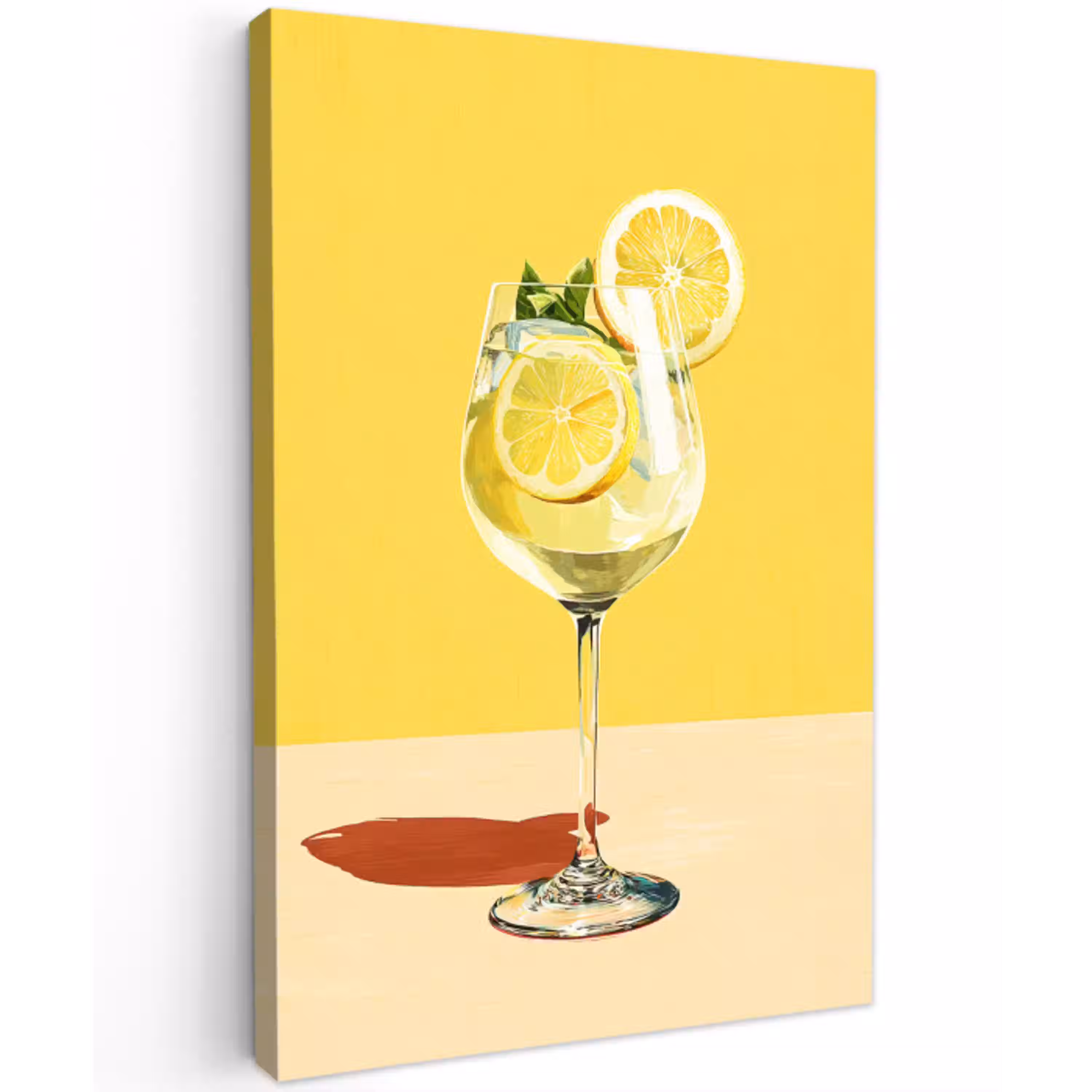 Wijnglas - Citroen - Geel - Minimalistisch Tuinposter op houten frame 2 cm dik middel -3d