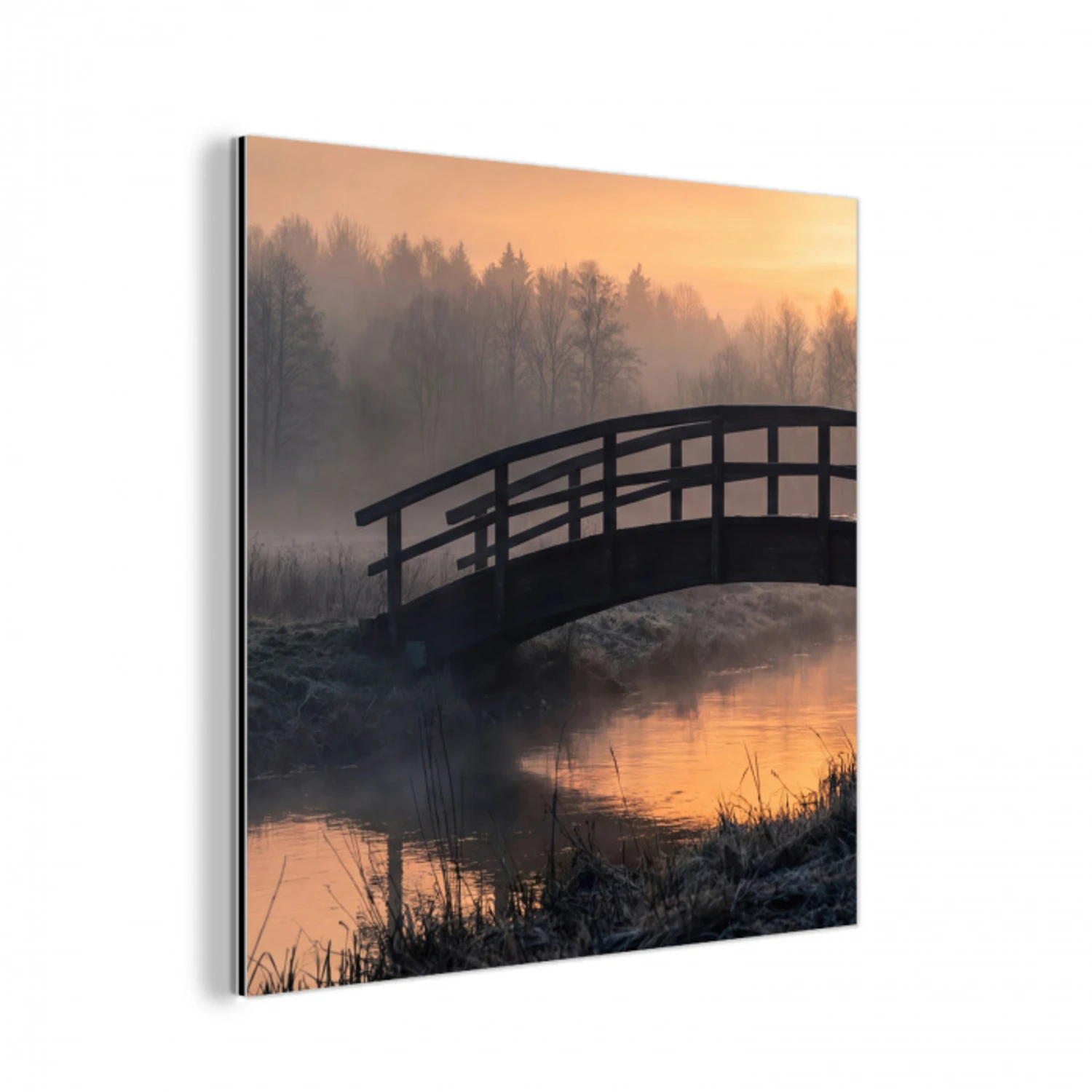 Brug - Mist - Bomen - Water aluminium wit klein -3d