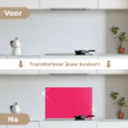 Karmijn - Kleuren - Palet - Roze keuken achterwand spatscherm klein 900 -voor_na_NL