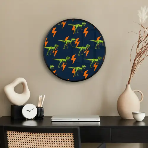 Bliksemschichten - Oranje - Dinosaurussen Fotolijst rond zonder passe partout klein -sfeer1