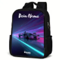 Lichtstralen - Neon - Racewagen - Paars Rugzak - Zwart middel -schuin