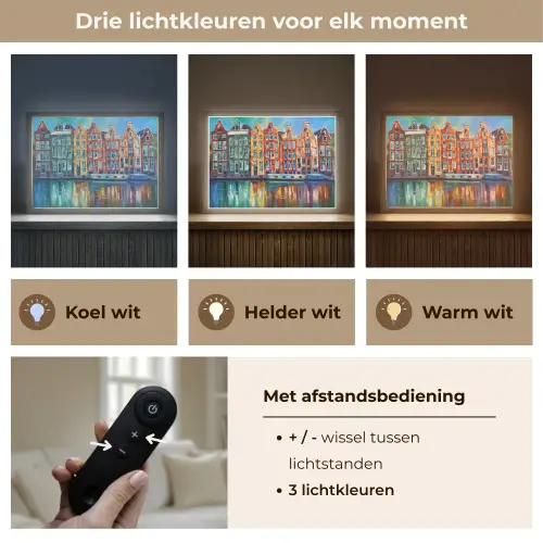 Amsterdam - Olieverf - Gracht - Schilderij - Kunst Light Box met batterij (Wandlamp) middel -USP_lichtkleurNL