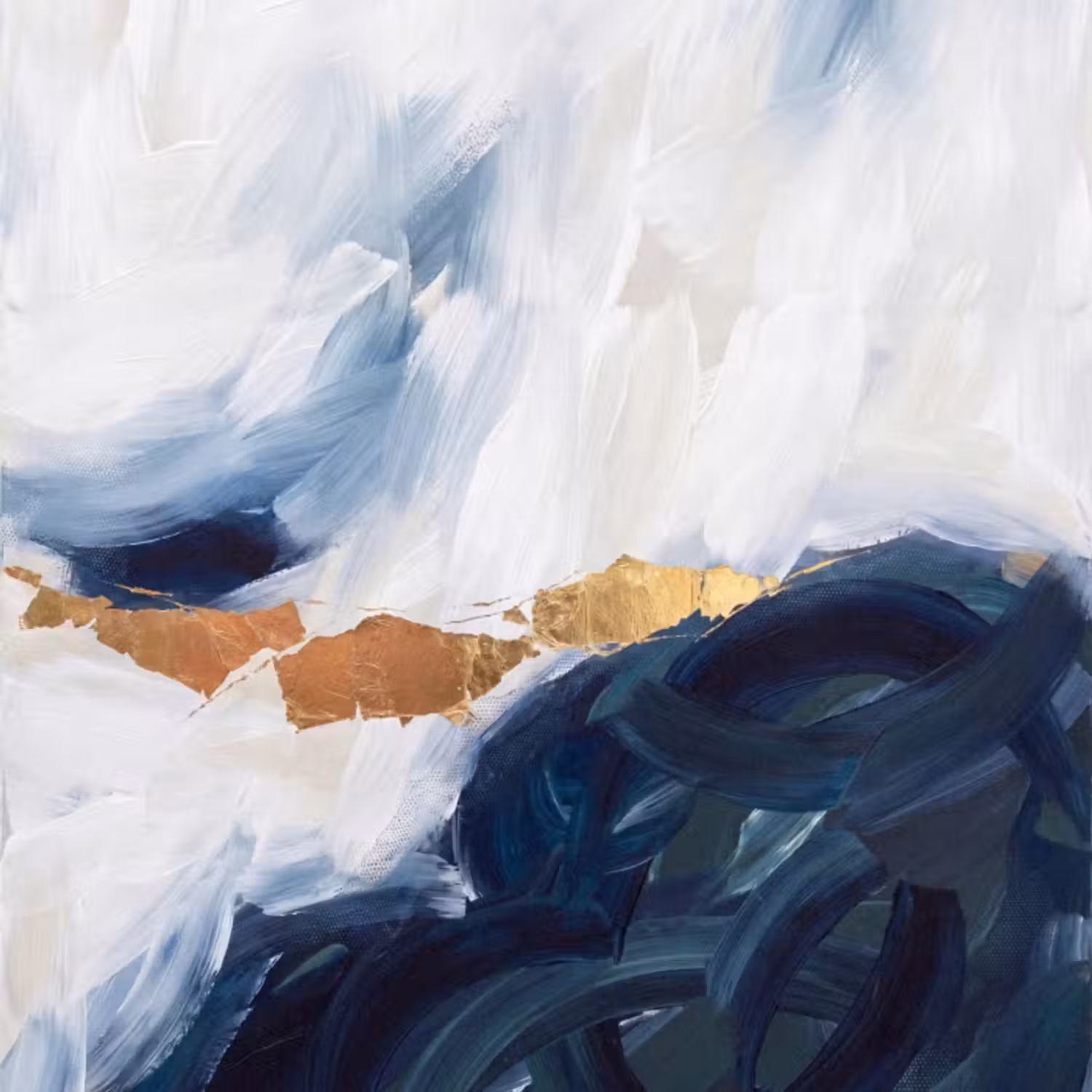 Behang - Abstract - Acryl - Blauw - Goud - Elegant