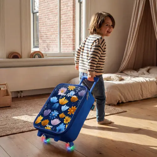 Bloemen op een donkerblauwe achtergrond Kinderkoffer - Blauw klein -sfeer1