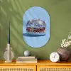 Glitters - Hamburger - Blauw Wandcirkel Ovaal Forex klein -sfeer2