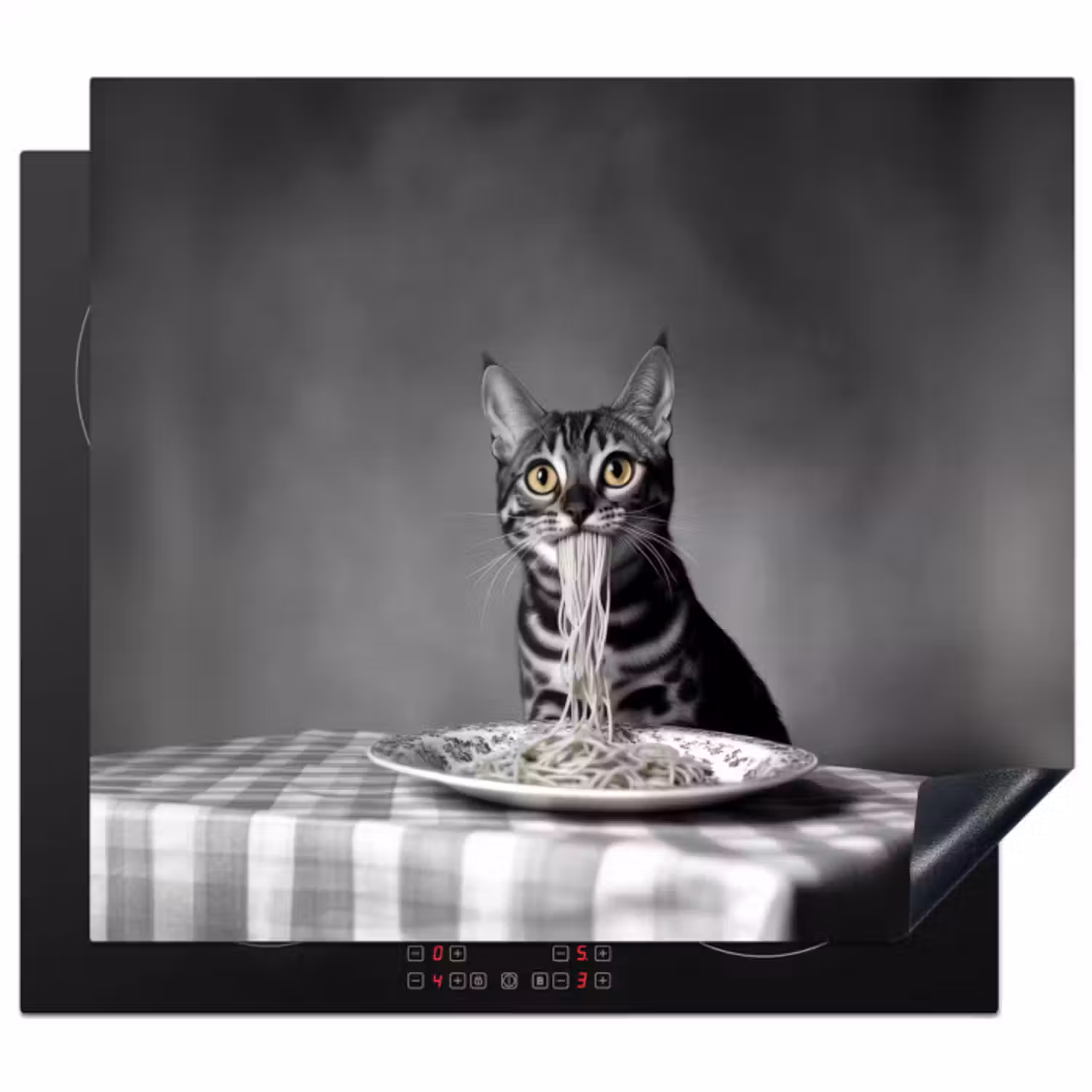 Inductie beschermer - Bengaal - Kat - Tafelkleed - Zwart - Wit - Dier