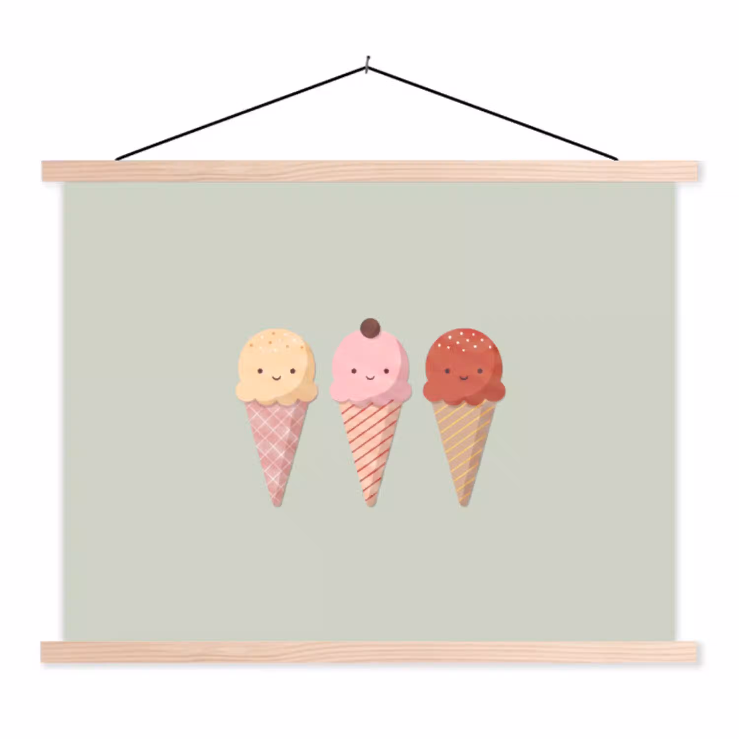 IJs - Hoorntjes - Eten - Illustratie - Vrolijk textielposter latten blank klein -3d
